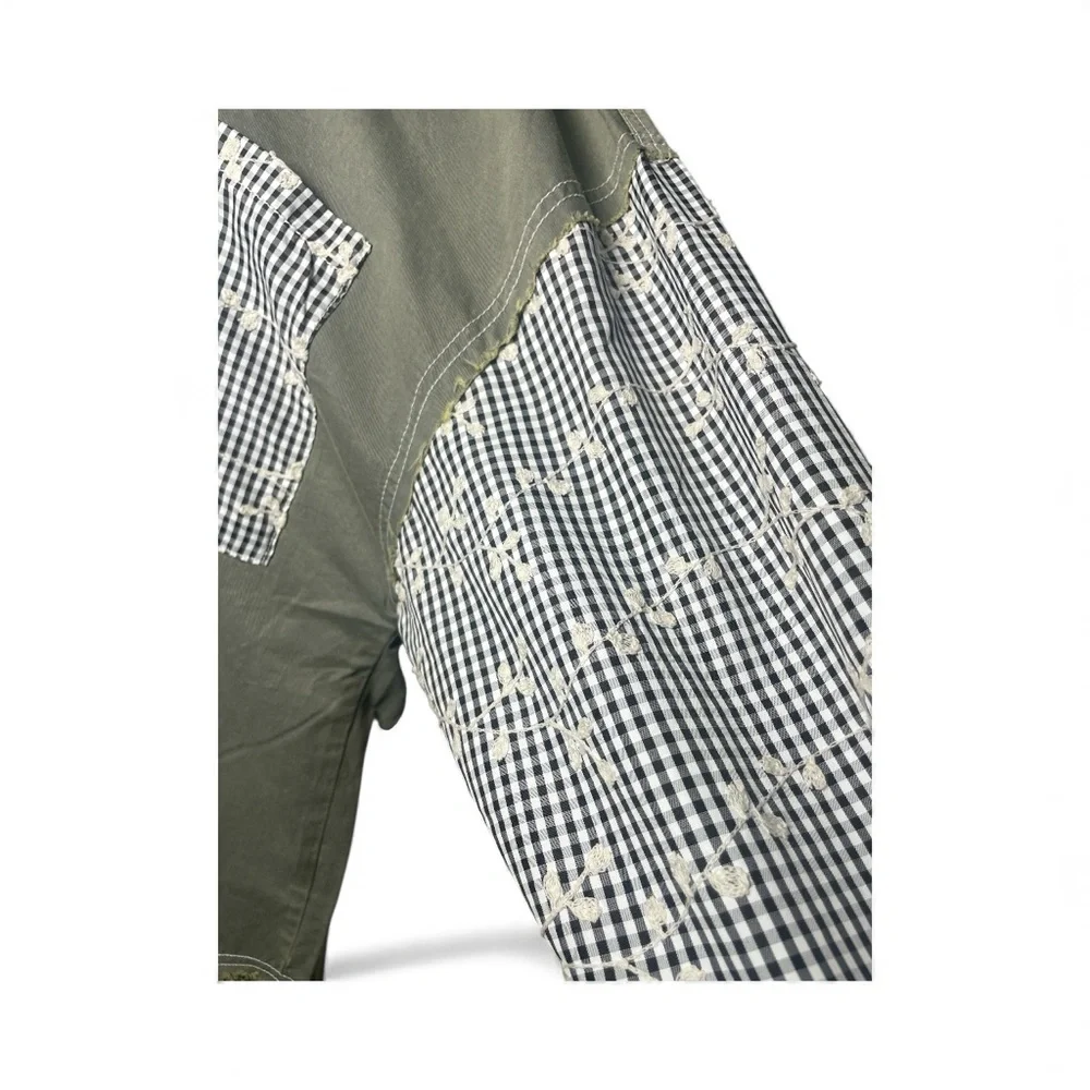 POL Oversized Patchwork Gingham Embroidered Sleeve 100% Cotton Shacket - Picture 6 of 8
